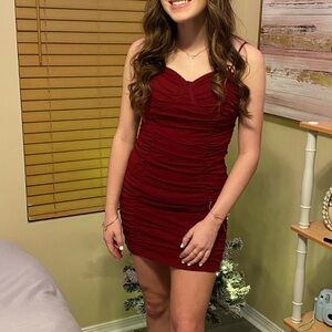 Elegant Red Ruched Mini Dress